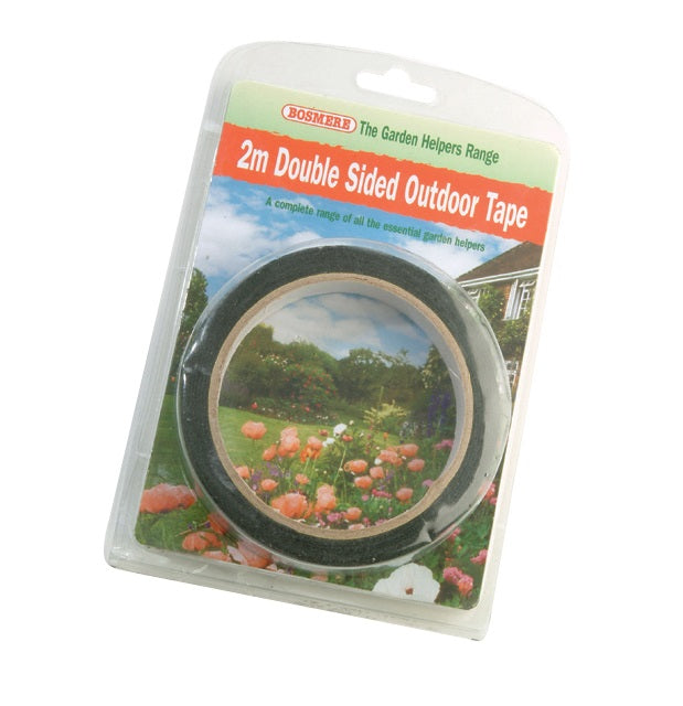 Double-sided outdoor tape in packaging with garden imagery on a white background