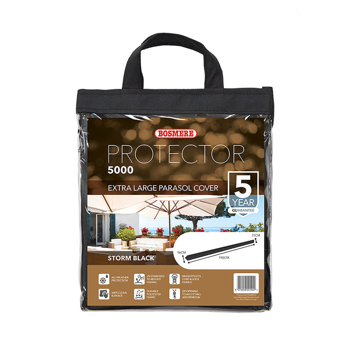 Protector 5000 Extra Large Parasol Cover + Zip - Storm Black