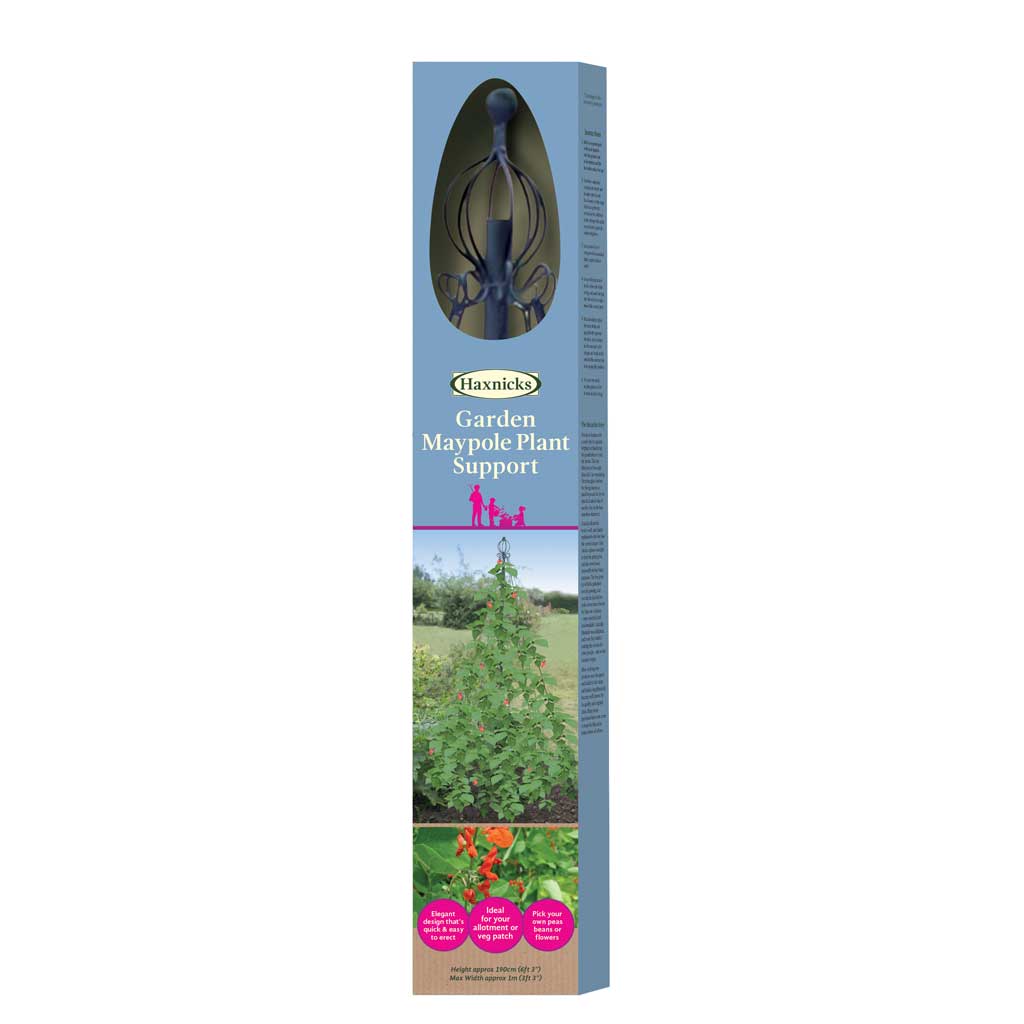 Boxed garden maypole plant support with Haxnicks branding on a white background