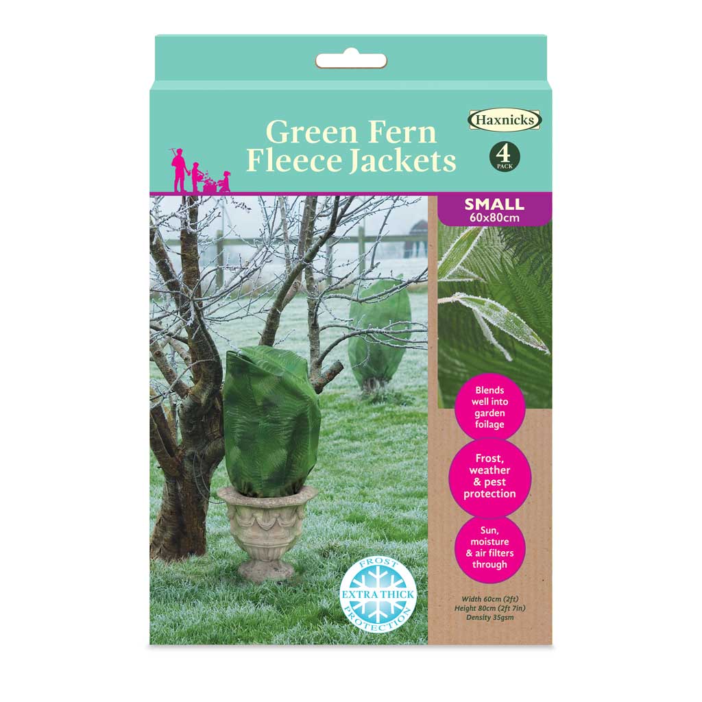 Haxnicks Green Fern Fleece Jackets packaging with garden scene on a white background
