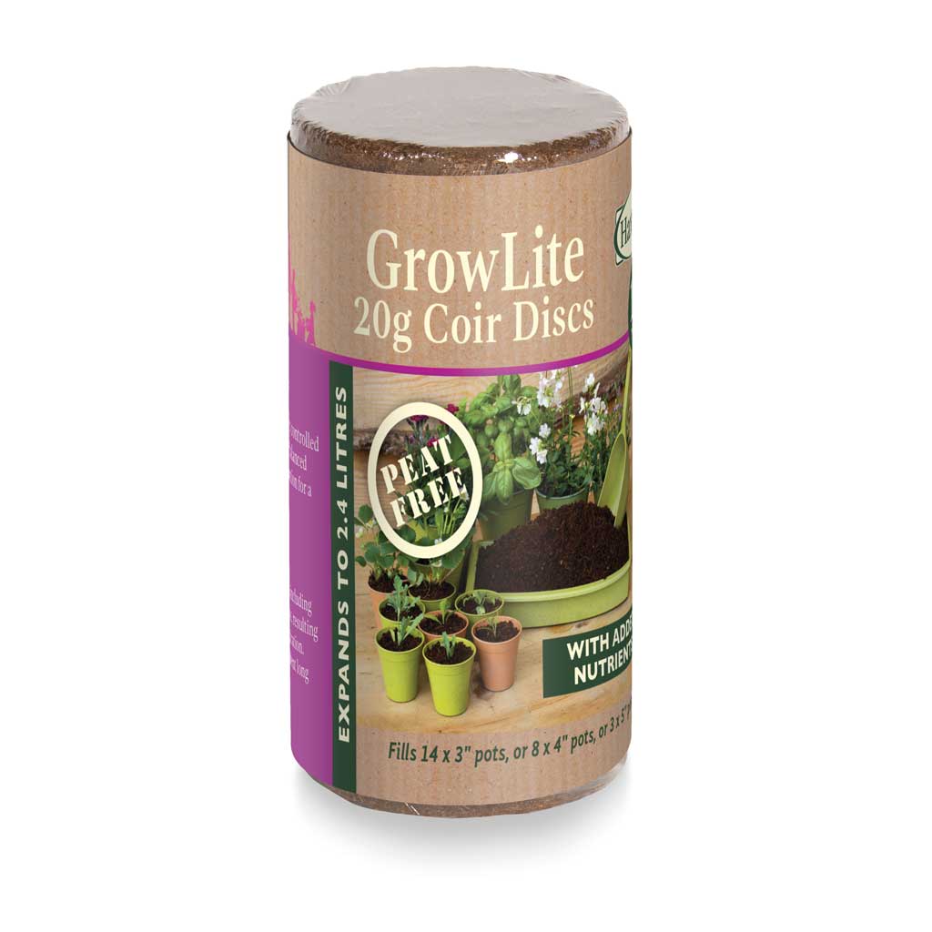 haxnicks GrowLite 20g Coir Discs packaging on a white background
