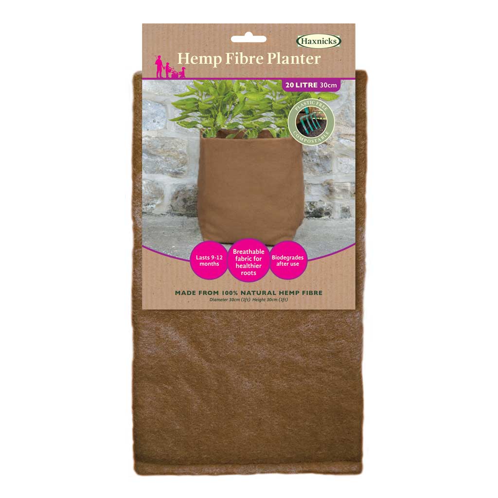 Hemp fibre planter with packaging on a white background