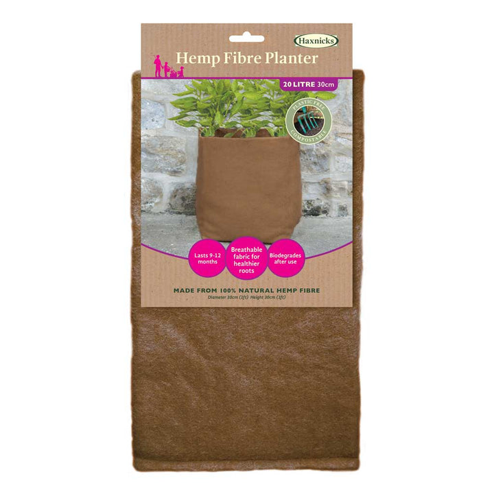 Hemp fibre planter with packaging on a white background