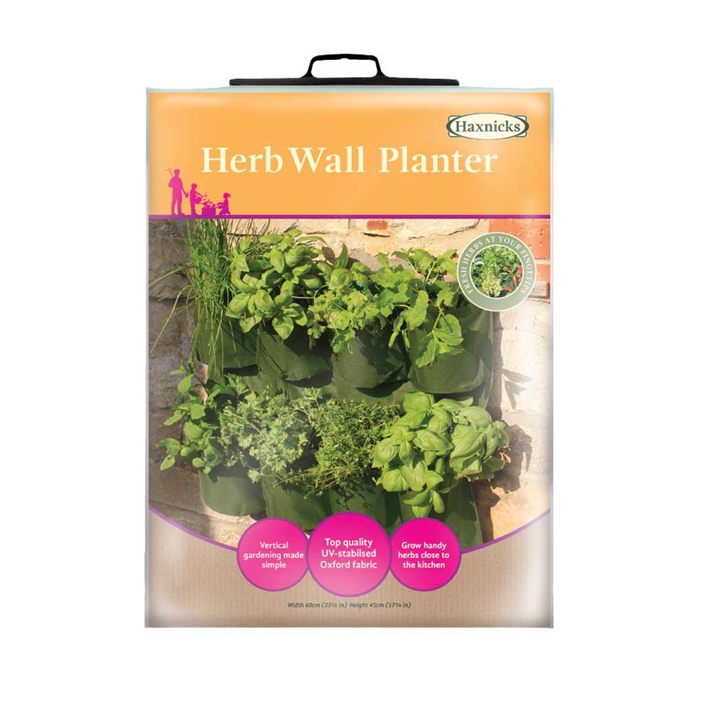 Haxnicks Herb Wall Planter packaging with green herbs on a white background