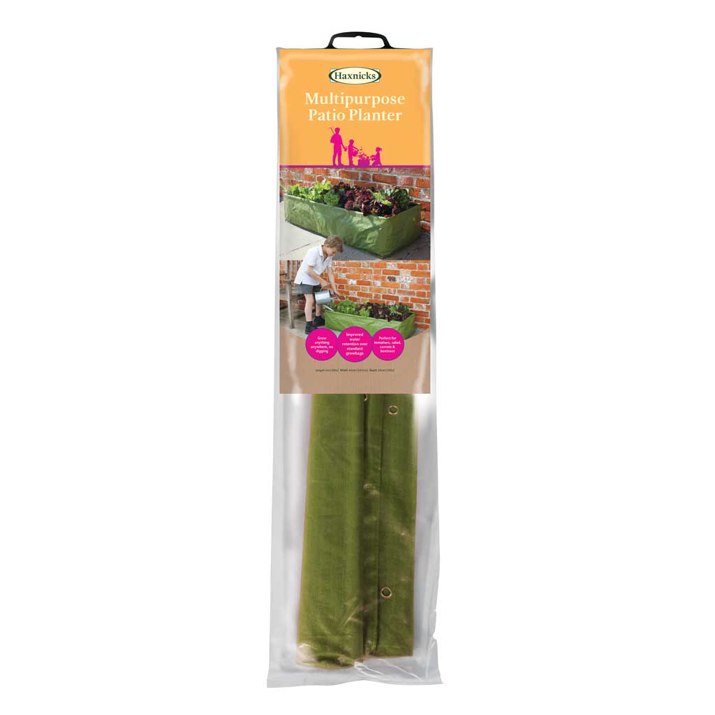 Package of a Haxnicks multipurpose patio planter on a white background