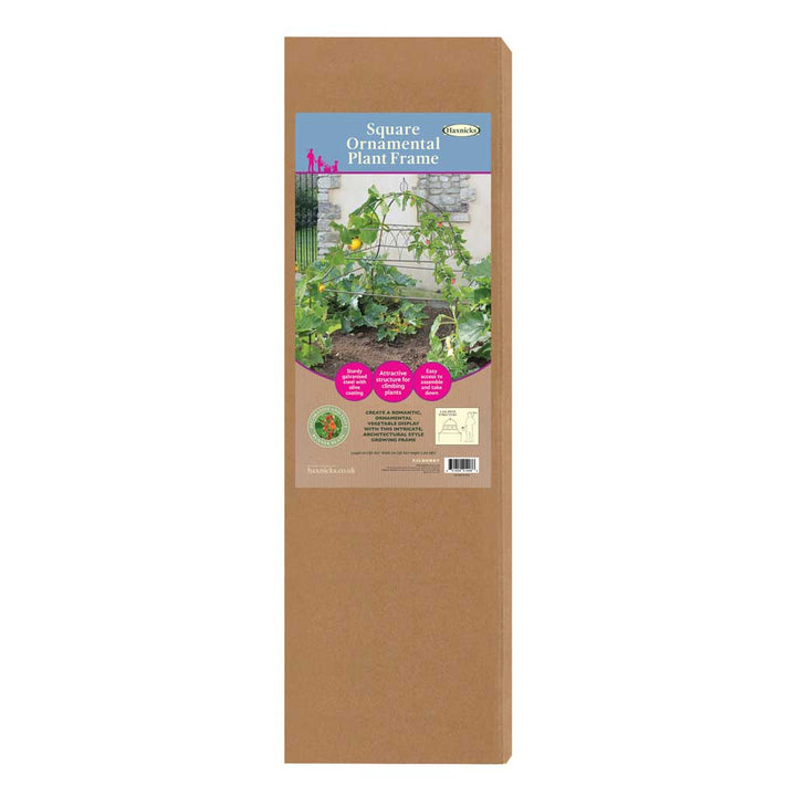 Haxnicks Square ornamental plant frame packaging with a garden image on the label