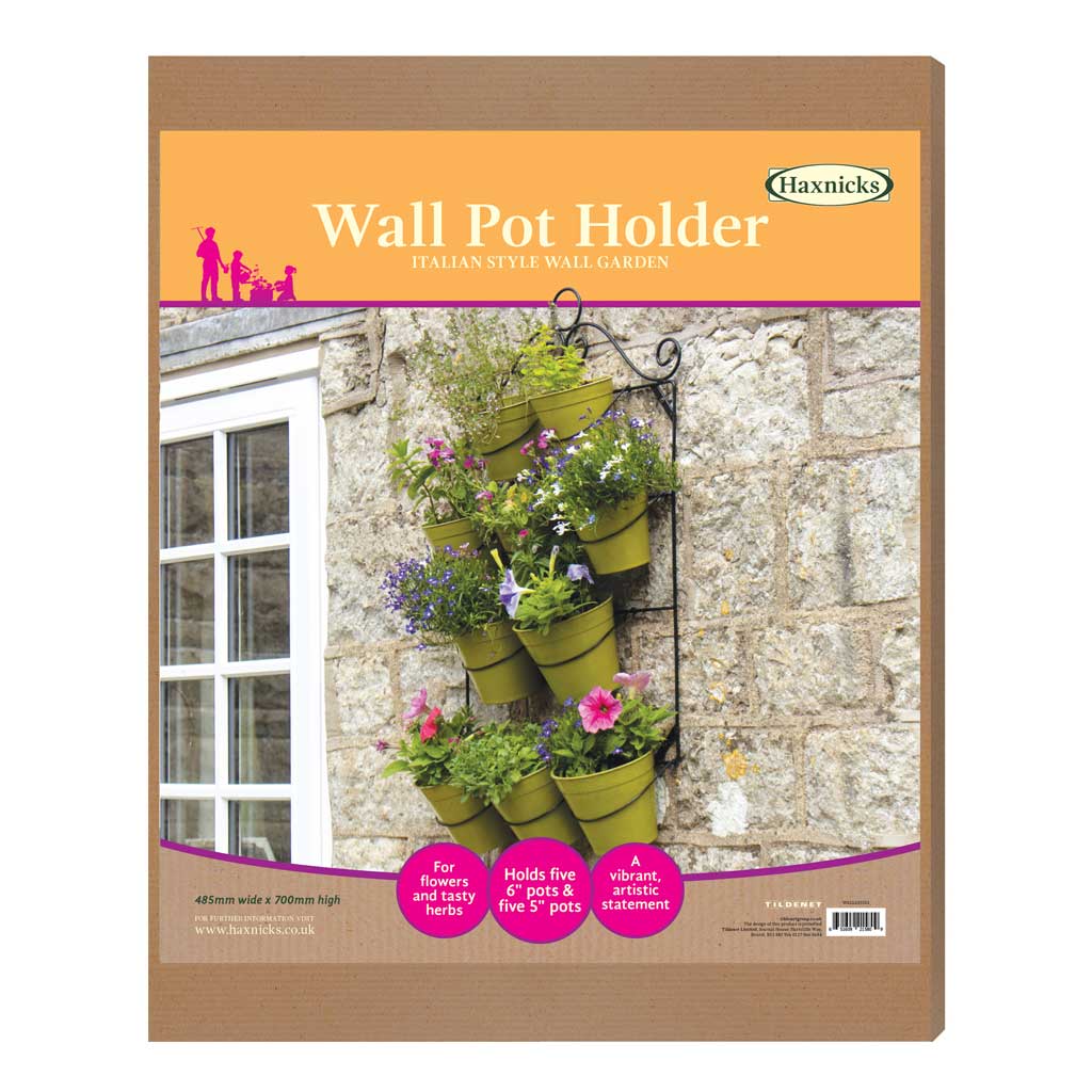 Haxnicks wall pot holder packaging with product image on a white background