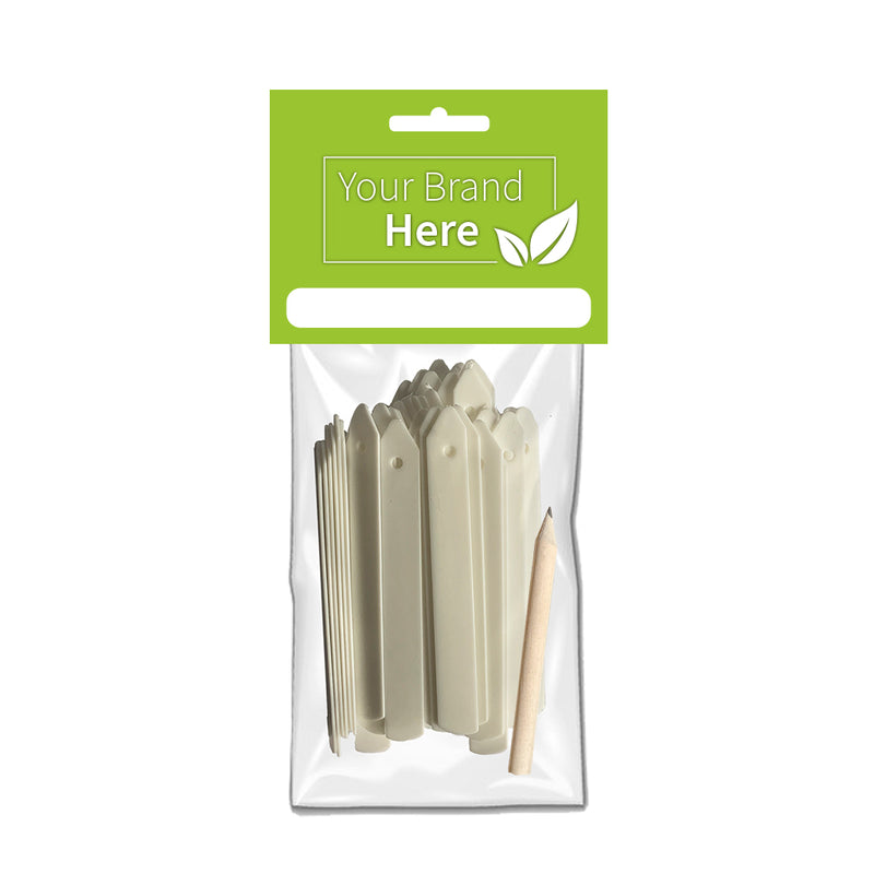 White Plastic Plant Labels 4" 100mm with Pencil - Own Brand