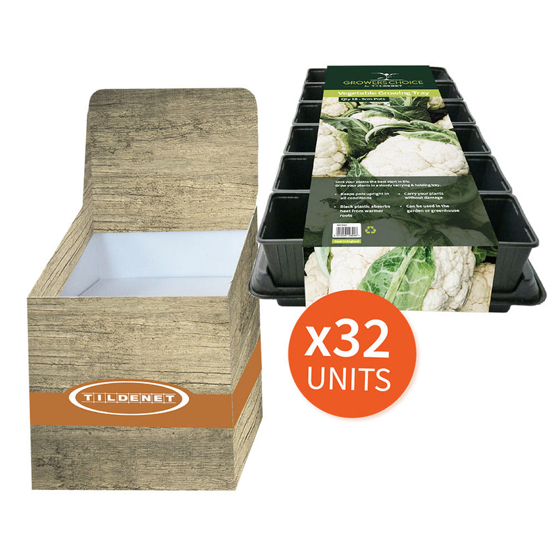 Promotion Bin with 32 x Vegetable Growing Tray 18x9cm Veg Pots & Tray